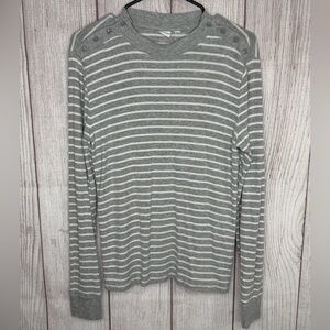 GAP Women’s Long Sleeve Gray and White Striped Sweater